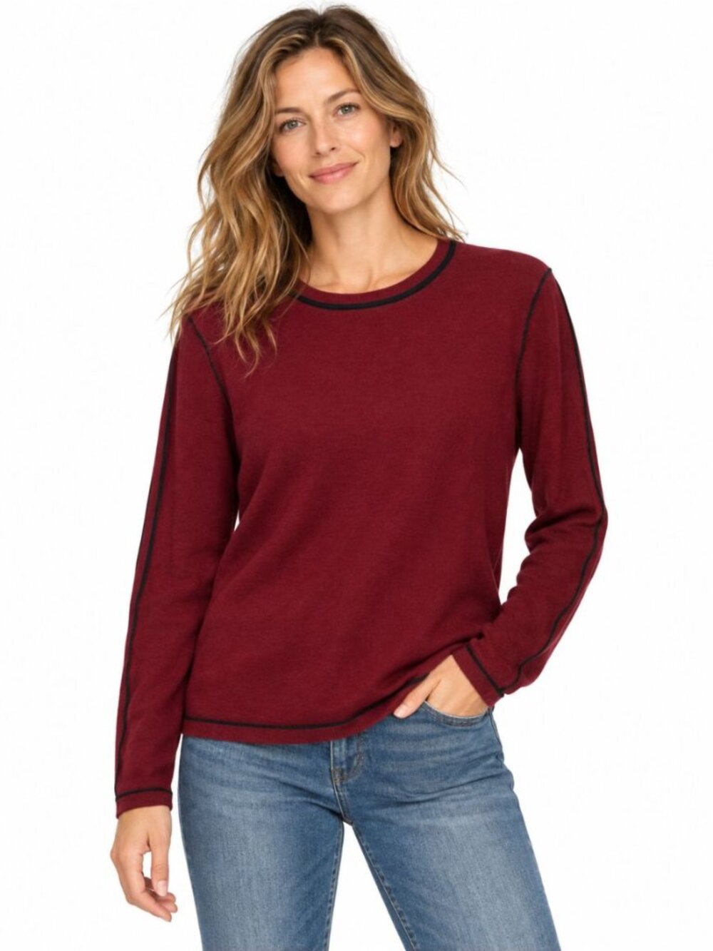 The Cashmere Project Burgundy Crewneck Sweater 100% Cashmere Long Sleeve Size XL